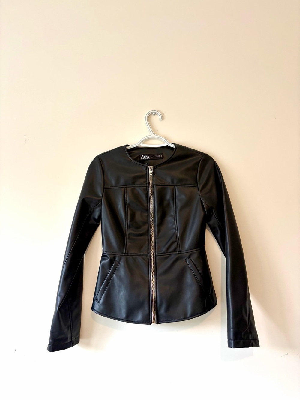 ZARA Black Faux Leather Zip-Up Jacket